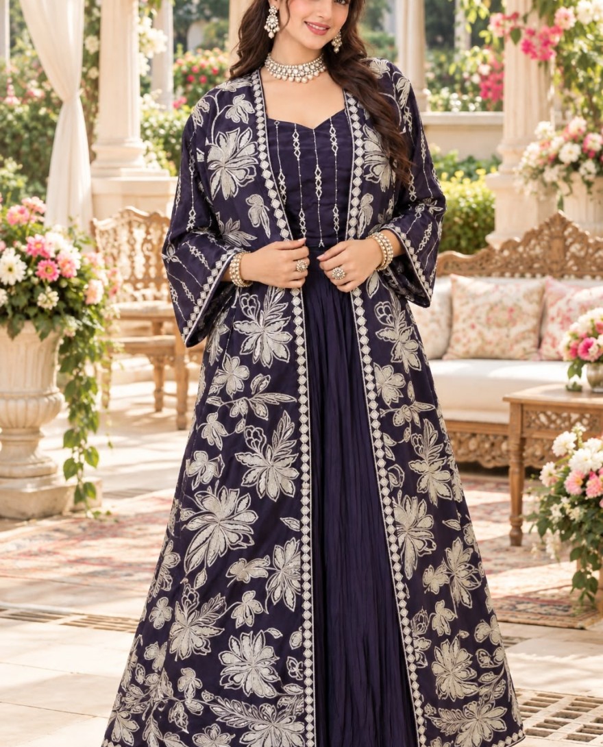 2202 - Blue Chinon Readymade Lehenga Choli